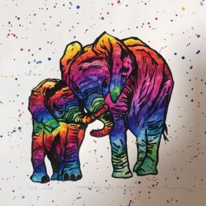 Colourful Mother and Baby Elephants