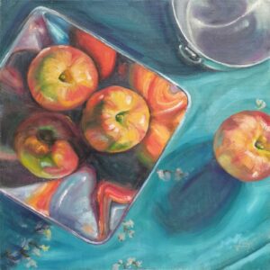 Apples on Blue Satin